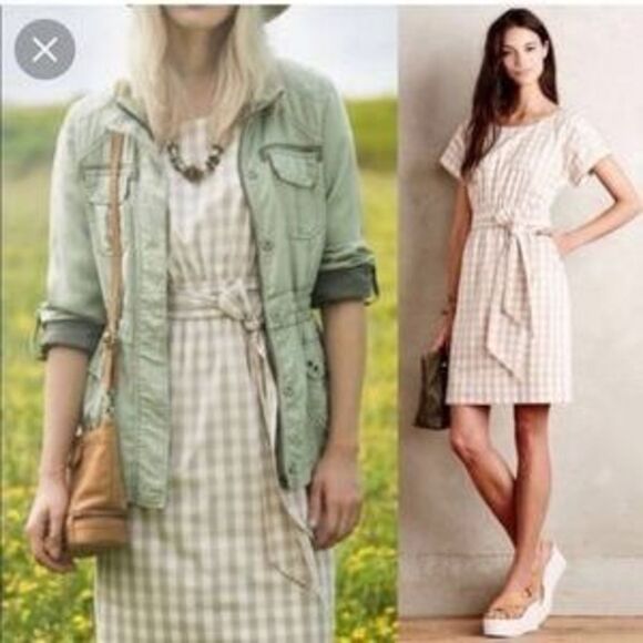 Anthropologie HD in Paris Plaid Poplin Bow Checked Dress 0 - Picture 2 of 7